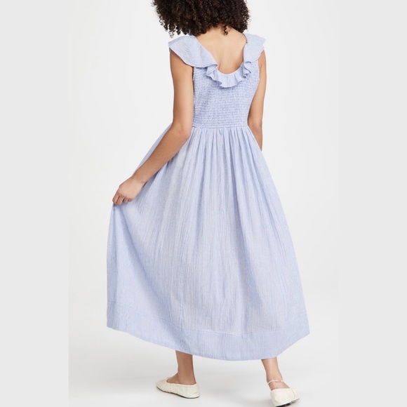 NWT HATCH Sarah Maternity Pinstripe Ruffle Midi Dress - Picture 2 of 9